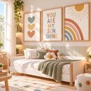 Ver imagem 4 de Kit 3 Quadros Infantil Arco Íris Quarto Bebê Menina 40x60 Moldura Madeira NO2