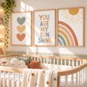 Ver imagem 1 de Kit 3 Quadros Infantil Arco Íris Quarto Bebê Menina 40x60 Moldura Madeira NO2