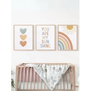 Kit 3 Quadros Decorativos Infantil Arco Iris No2