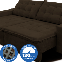 Sofá Amazonas 3 metros Retrátil com Molas Suede Veludo Light Café - Sofá na Web - 3