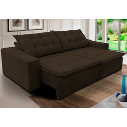 Sofá Amazonas 3 metros Retrátil com Molas Suede Veludo Light Café - Sofá na Web - 2