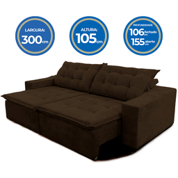 Sofá Amazonas 3 metros Retrátil com Molas Suede Veludo Light Café - Sofá na Web - 8