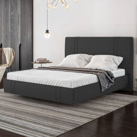 Cama King Flutuante com Cabeceira 195cm Lyra S05 Linho Preto - Mpozenato