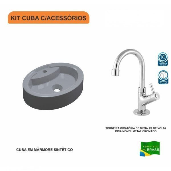 Kit Cuba OV43 com Torneira 1198 Metal 1/4 Volta Compace - 3