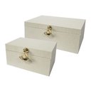 Ver imagem 1 de Cj. de Porta Joias de Madeira e Tecido Bege - 2 Pcs