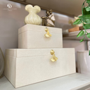 Ver imagem 2 de Cj. de Porta Joias de Madeira e Tecido Bege - 2 Pcs