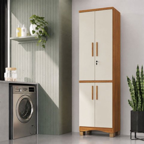 Armário Multiuso Blanc 4 Portas 4 Prateleiras 100% MDF Canela/Off White - Rio Doce