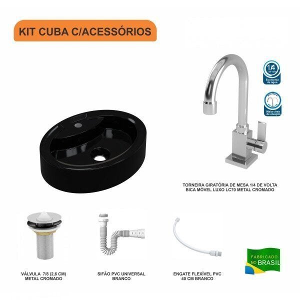 Kit Cuba OV43 com Torneira Luxo 1195 Metal e Válvula 1 Polegada e Sifão Pvc e Flexível Compace - 3