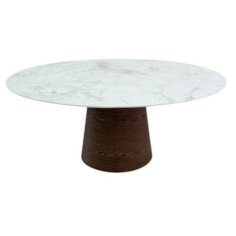 Mesa Cone Oval 180x100 cm Tampo Laca Branca Base Imbuia Horizontal