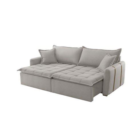 Sofá Cama Veludo em Madeira Eucalipto 240cm Meu Sofá Online B026 Veludo Prata