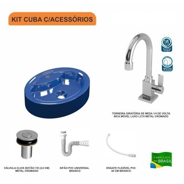 Kit Cuba OV43 com Torneira Luxo 1195 Metal e Válvula Click 1 Polegada B e Sifão Pvc e Flexível Compa - 3