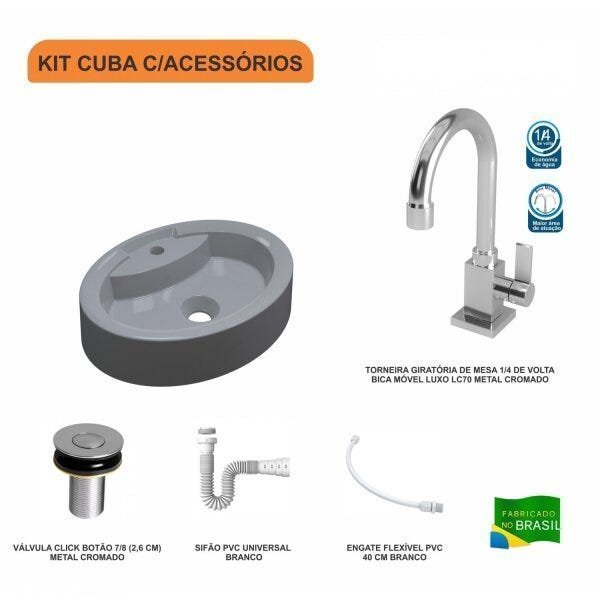 Kit Cuba OV43 com Torneira Luxo 1195 Metal e Válvula Click 1 Polegada B e Sifão Pvc e Flexível Compa - 3