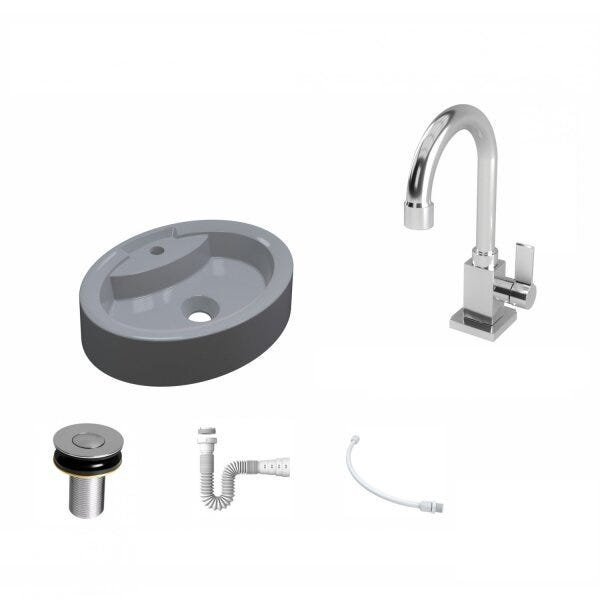 Kit Cuba OV43 com Torneira Luxo 1195 Metal e Válvula Click 1 Polegada B e Sifão Pvc e Flexível Compa - 2