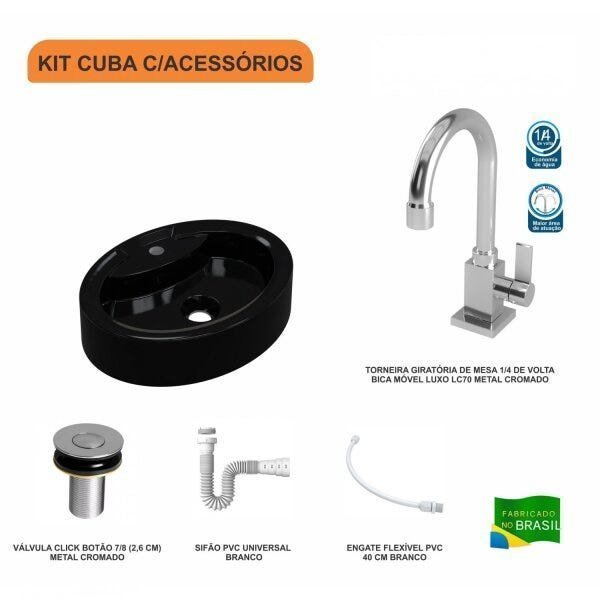 Kit Cuba OV43 com Torneira Luxo 1195 Metal e Válvula Click 1 Polegada B e Sifão Pvc e Flexível Compa - 3