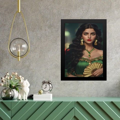 Quadro Umbanda Cigana Esmeralda 24x18cm - com Vidro:madeira Branca