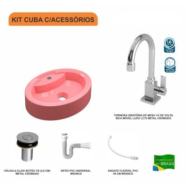 Kit Cuba OV43 com Torneira Luxo 1195 Metal e Válvula Click 1 Polegada B e Sifão Pvc e Flexível Compa - 3