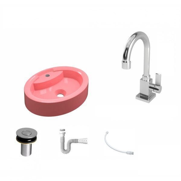 Kit Cuba OV43 com Torneira Luxo 1195 Metal e Válvula Click 1 Polegada B e Sifão Pvc e Flexível Compa - 2