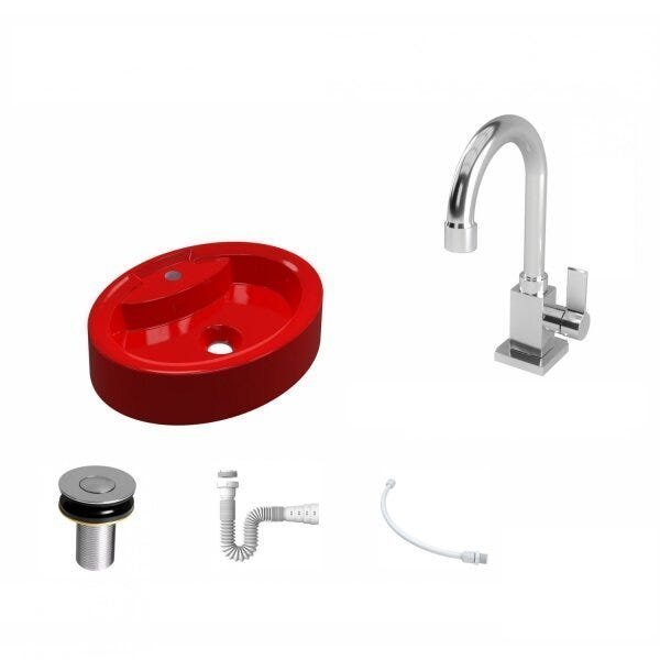 Kit Cuba OV43 com Torneira Luxo 1195 Metal e Válvula Click 1 Polegada B e Sifão Pvc e Flexível Compa - 2