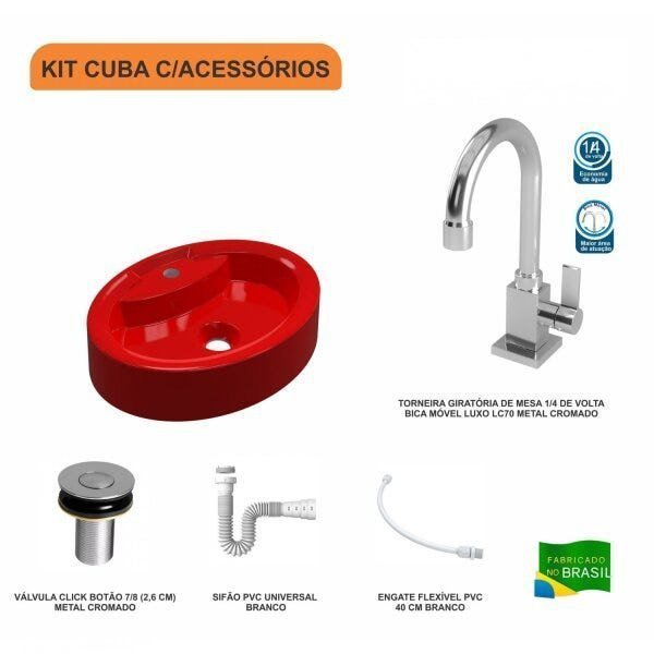 Kit Cuba OV43 com Torneira Luxo 1195 Metal e Válvula Click 1 Polegada B e Sifão Pvc e Flexível Compa - 3