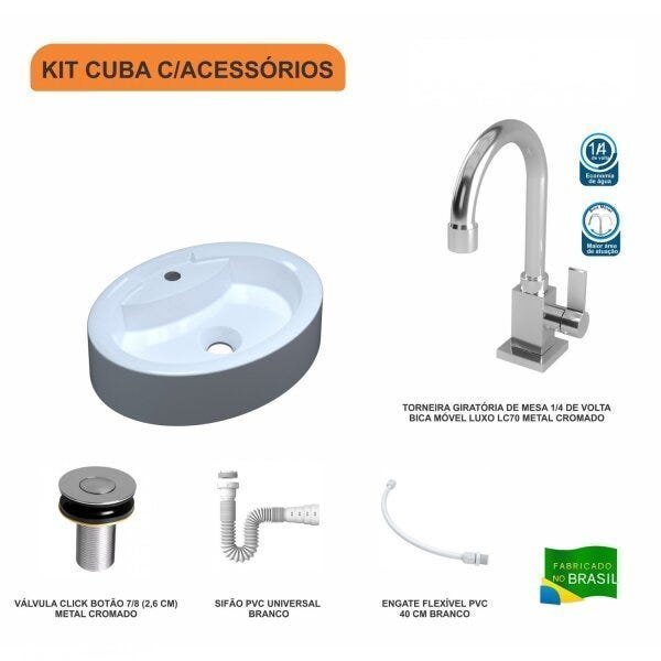 Kit Cuba Ov43 com Torneira Luxo 1195 Metal e Válvula Click 1 Polegada B e Sifão PVC e Flexível Compa - 3