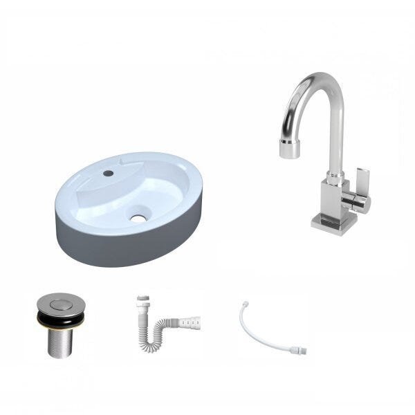 Kit Cuba Ov43 com Torneira Luxo 1195 Metal e Válvula Click 1 Polegada B e Sifão PVC e Flexível Compa - 2