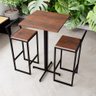 Conjunto Mesa Alta Bar Bistrô Quadrada 2 Banquetas Confort Imbuia Industrial Black Don Castro Decor - 1