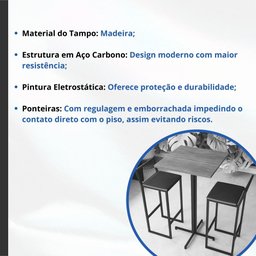 Conjunto Mesa Alta Bar Bistrô Quadrada 2 Banquetas Confort Imbuia Industrial Black Don Castro Decor - 3