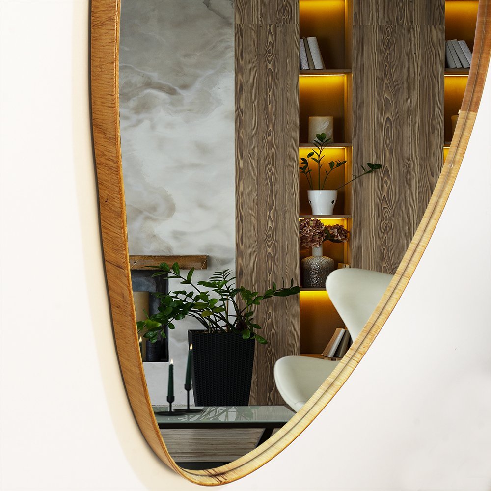Espelho Decorativo Organico 100x70 com Borda Moldura em Lamina de Madeira Grande - 3