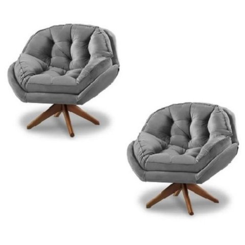 Kit 2 Poltrona Decorativa Estofada Base Giratória Califórnia Cor:cinza