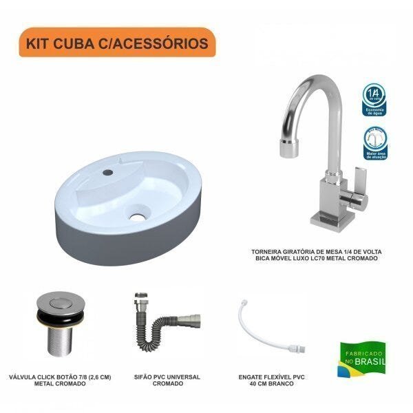 Kit Cuba OV43 com Torneira Luxo 1195 Metal e Válvula Click 1 Polegada B e Sifão Cromado e Flexível C - 3