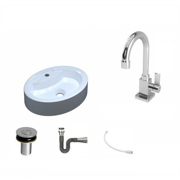 Kit Cuba OV43 com Torneira Luxo 1195 Metal e Válvula Click 1 Polegada B e Sifão Cromado e Flexível C - 2