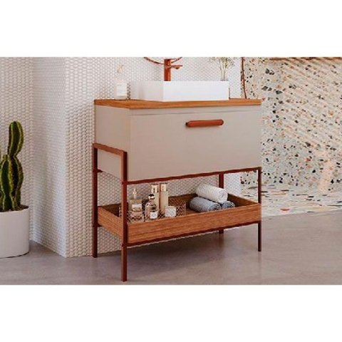 Bancada de Banheiro Balcão Portinari 1 Porta C- Cuba 60cm Cappuccino-freijo - Mgm