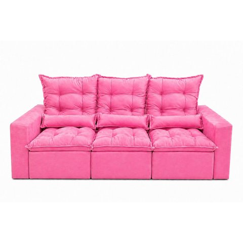 Sofá Retrátil e Reclinável 2,10m C/ 03 Módulos em Tecido Suede:rosa