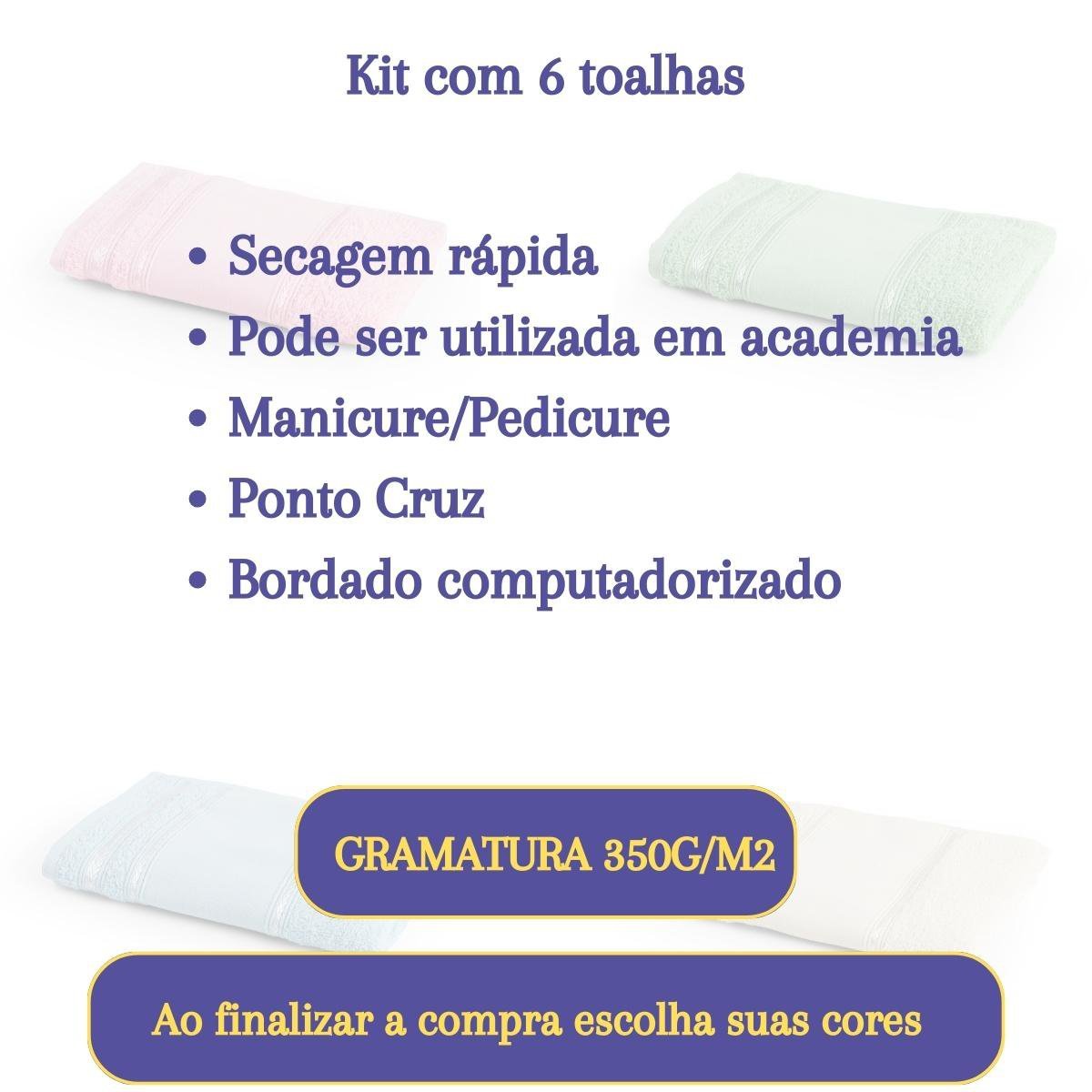 Toalha Para Lavabo Kit Com 6 Peças Grossa Bordar Manicure - 3