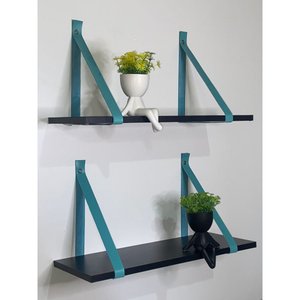 Kit 2 Prateleiras de Mdf Preto 50x20cm:verde Agua