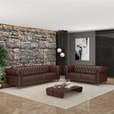 Ver imagem 1 de Conjunto de Sofá Sala de Estar Stanford Chesterfield 2 e 3 Lugares 200cm/260cm Pés Madeira Couro Mar
