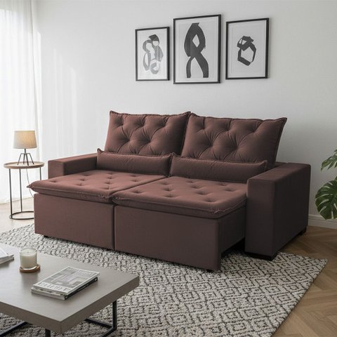 Sofá Retrátil Design 150m Tecido Suede de Alta Qualidade Reclinável 2 Módulos Milão Marrom
