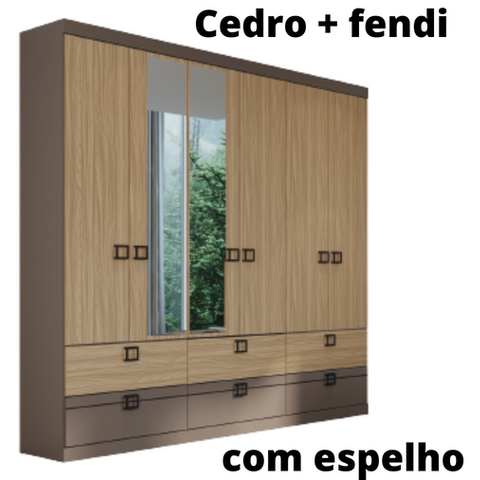 GUARDA ROUPA  HERVAL PH 1734 - COR CEDRO + FENDI - COM ESPELHO