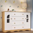 Ver imagem 1 de Cômoda Infantil 125cm 2 Portas com Vidro e 4 Gavetas Liz Multimóveis Mp4516 Madeirado/branco