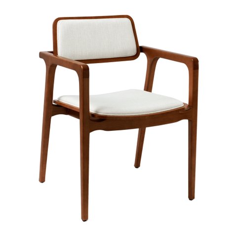 Cadeira para Mesa de Jantar Spears 56cm Madeira Maciça com Braço | Linho Off White - Sallar Home