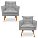 Ver imagem 1 de Kit 2 Poltronas Thais Suede Cinza Pés Palito - Pallazio