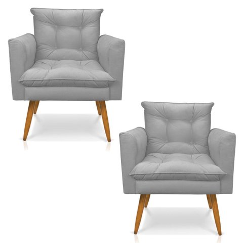 Kit 2 Poltronas Thais Suede Cinza Pés Palito - Pallazio