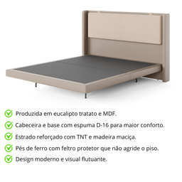 Cama King Size com Visual Flutuante Firme Cabeceira Estofada para Quarto Requinte de Alto Padrão - 4