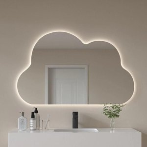 Espelho Desenho de Nuvem com Led Branco 90x80 com Fonte Bivolt