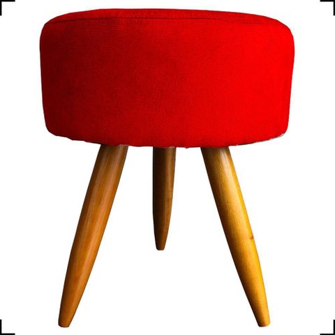 Puff Redondo Decorativo para Sala Quarto Penteadeira Pés Palito Suede Vermelho
