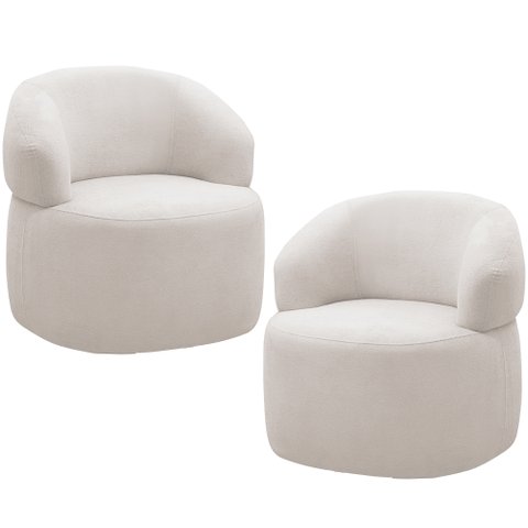 Kit 2 Poltronas Giratórias Sala de Estar Living Orgânico Carmen F04 Bouclê Cru - Lyam Decor