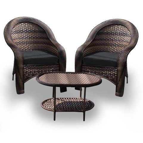 Conjunto de Poltronas Fibra Sintética Karibe - 2 Poltronas + 1 Mesa Centro - Tecido Duna Preto