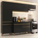 Ver imagem 1 de Armário Cozinha Modulada Compacta 252cm com Balcão Veneza Multimóveis Mp3760 Preto/dourado