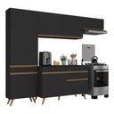 Ver imagem 2 de Armário Cozinha Modulada Compacta 252cm com Balcão Veneza Multimóveis Mp3760 Preto/dourado