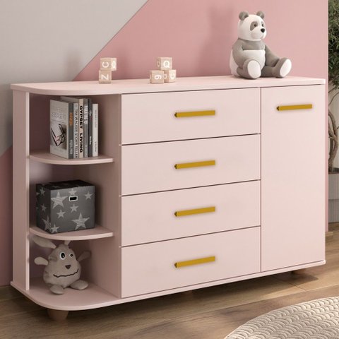 Cômoda Infantil com Cantoneira e 4 Gavetas 100% Mdf New Lorena Rosê - Phoenix Phoenix Baby